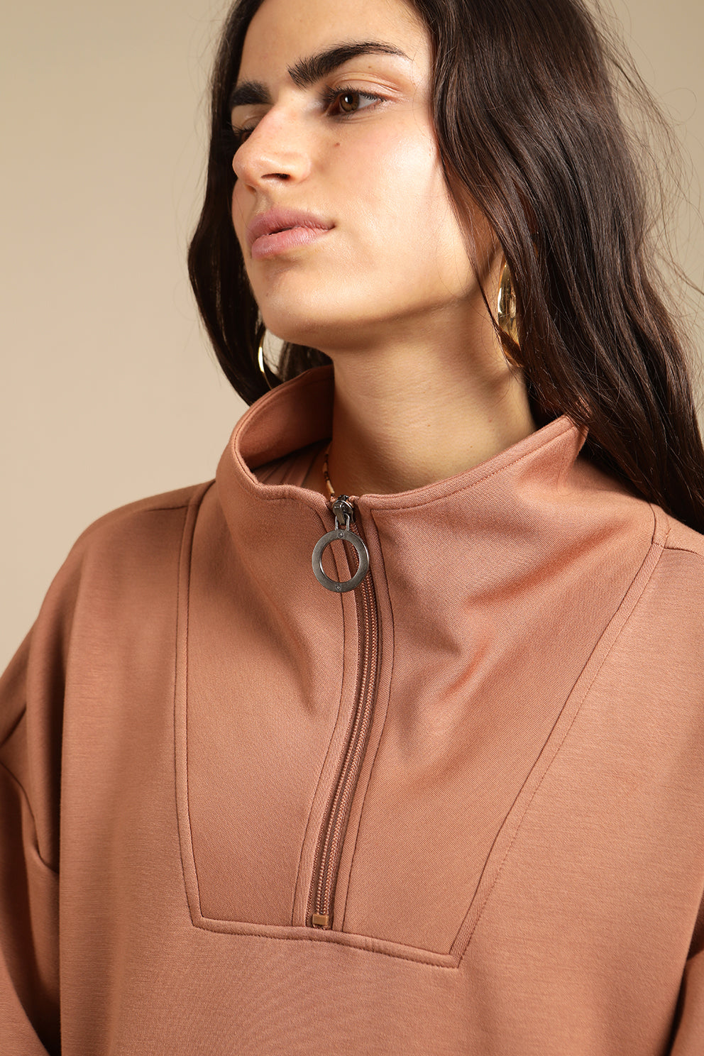 Half Zip Pullover Mocha Mousse