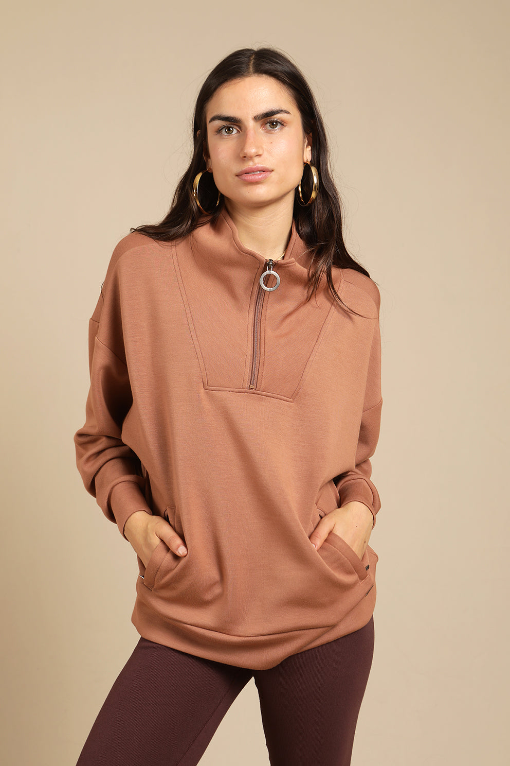 Half Zip Pullover Mocha Mousse