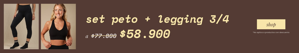 Set peto + legging 3/4: antes $77.800, ahora $58.900
